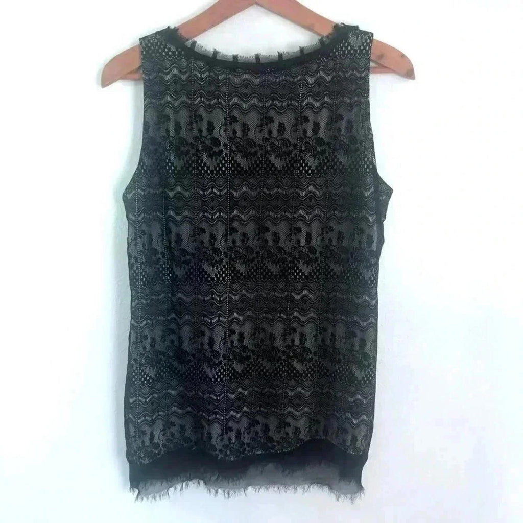 Cabi Black Lace Bow Tank Nude Underlayer Style 552 Office Work Women's Size M