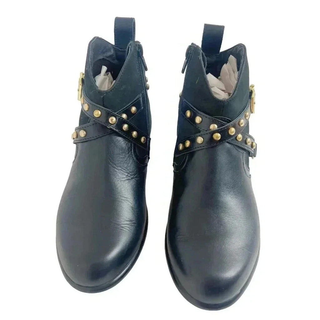 Naot Taku Black Leather Western Boots Gold Studs Aura Collection Size 37