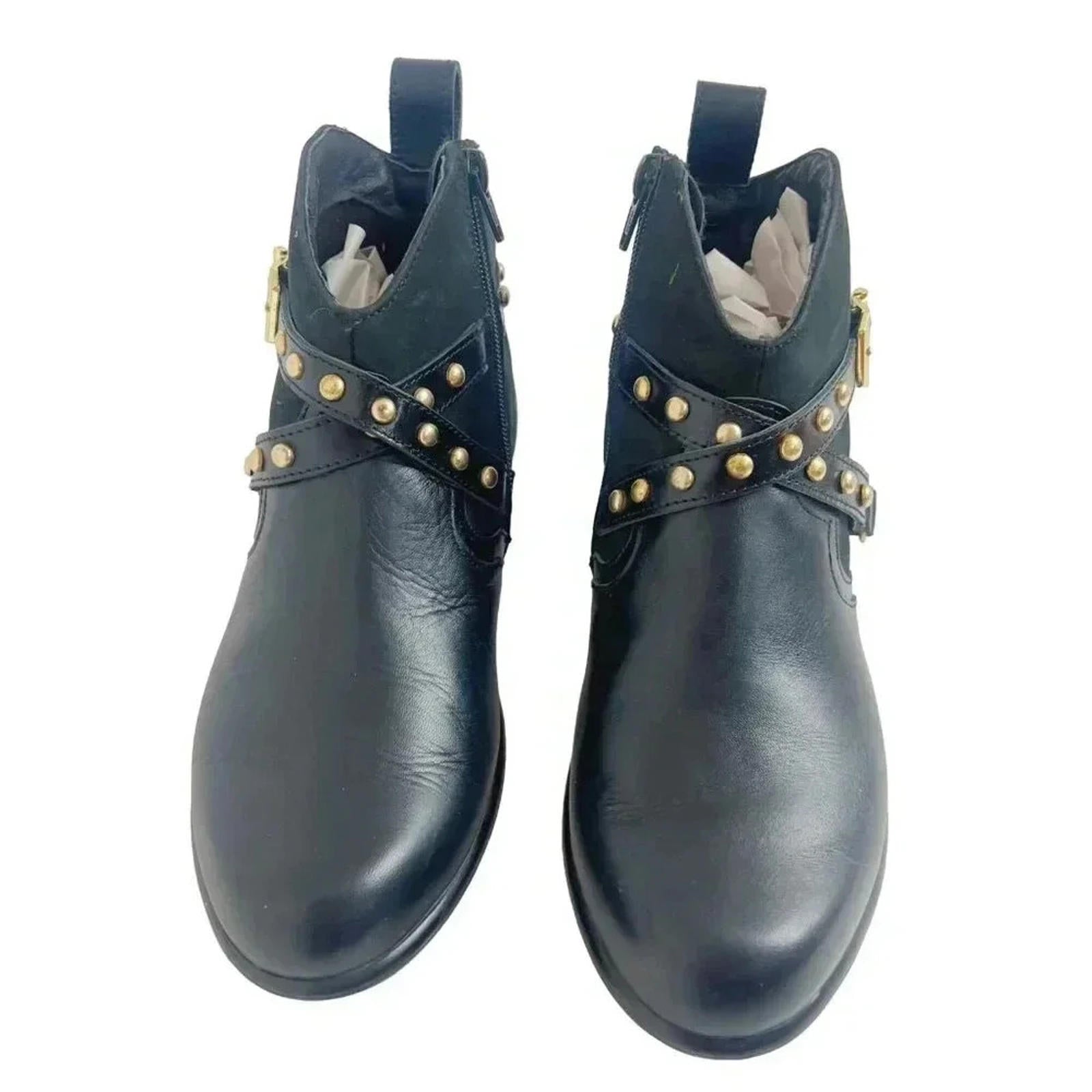 Naot Taku Black Leather Western Boots Gold Studs Aura Collection Size 37
