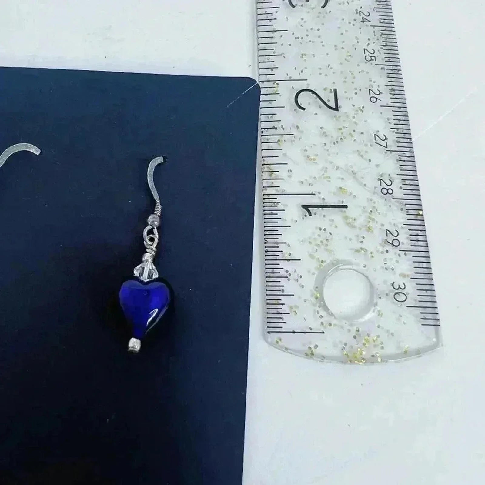 Blue Glass Heart Earrings Dangling Boho Chic Bohemian