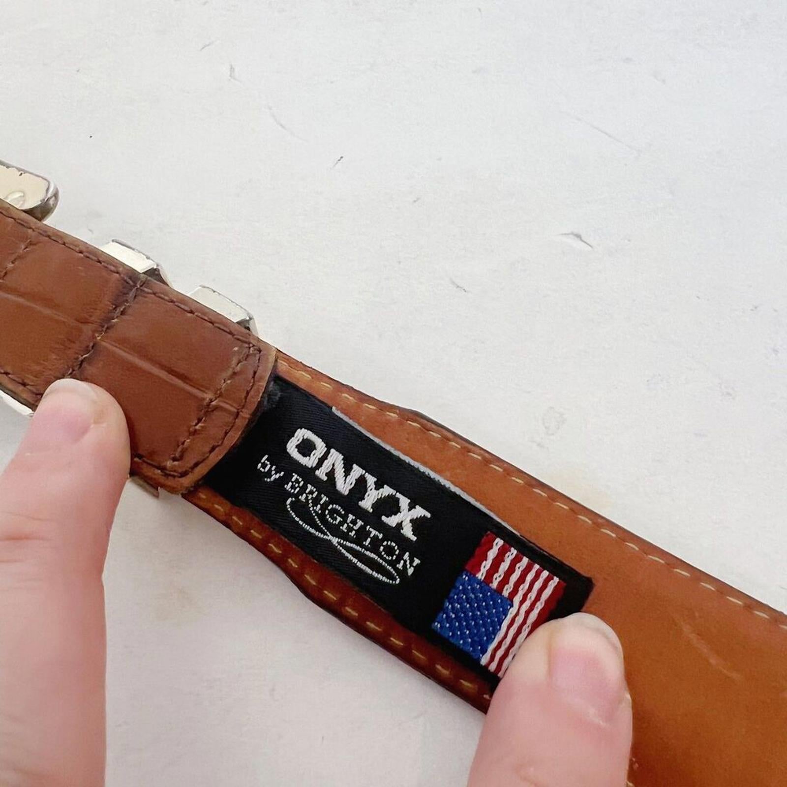 Vintage Onyx by Brighton Brown Crocodile Embossed Calfskin Leather Belt Size 38