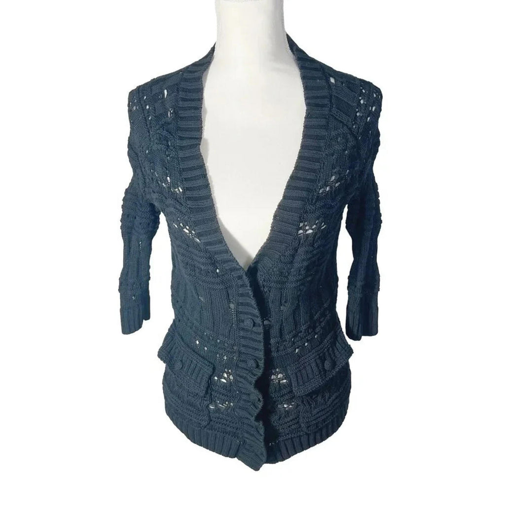 Doncaster Collection 100% Silk Black Knit Cardigan Women's Size XS