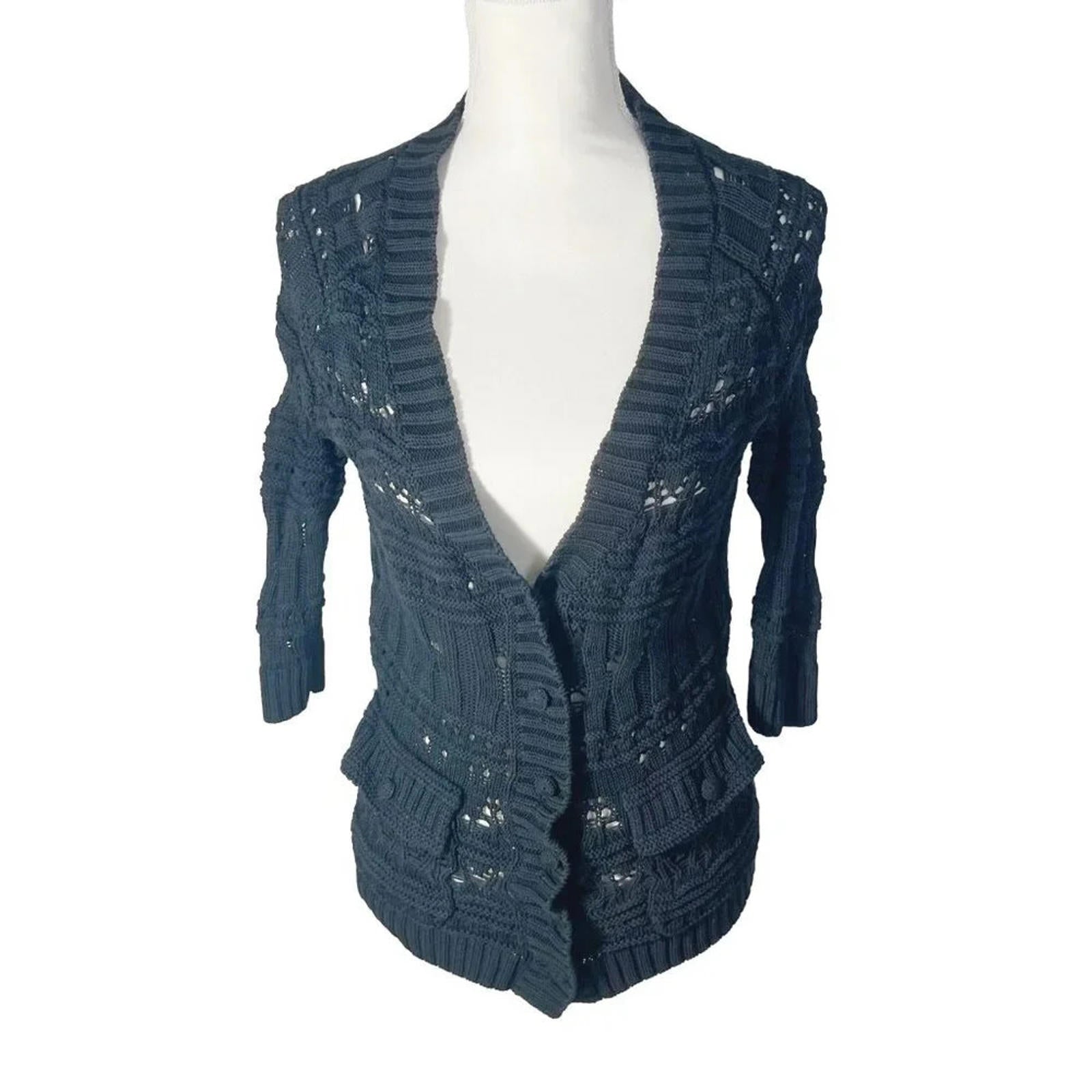 Doncaster Collection 100% Silk Black Knit Cardigan Women's Size XS