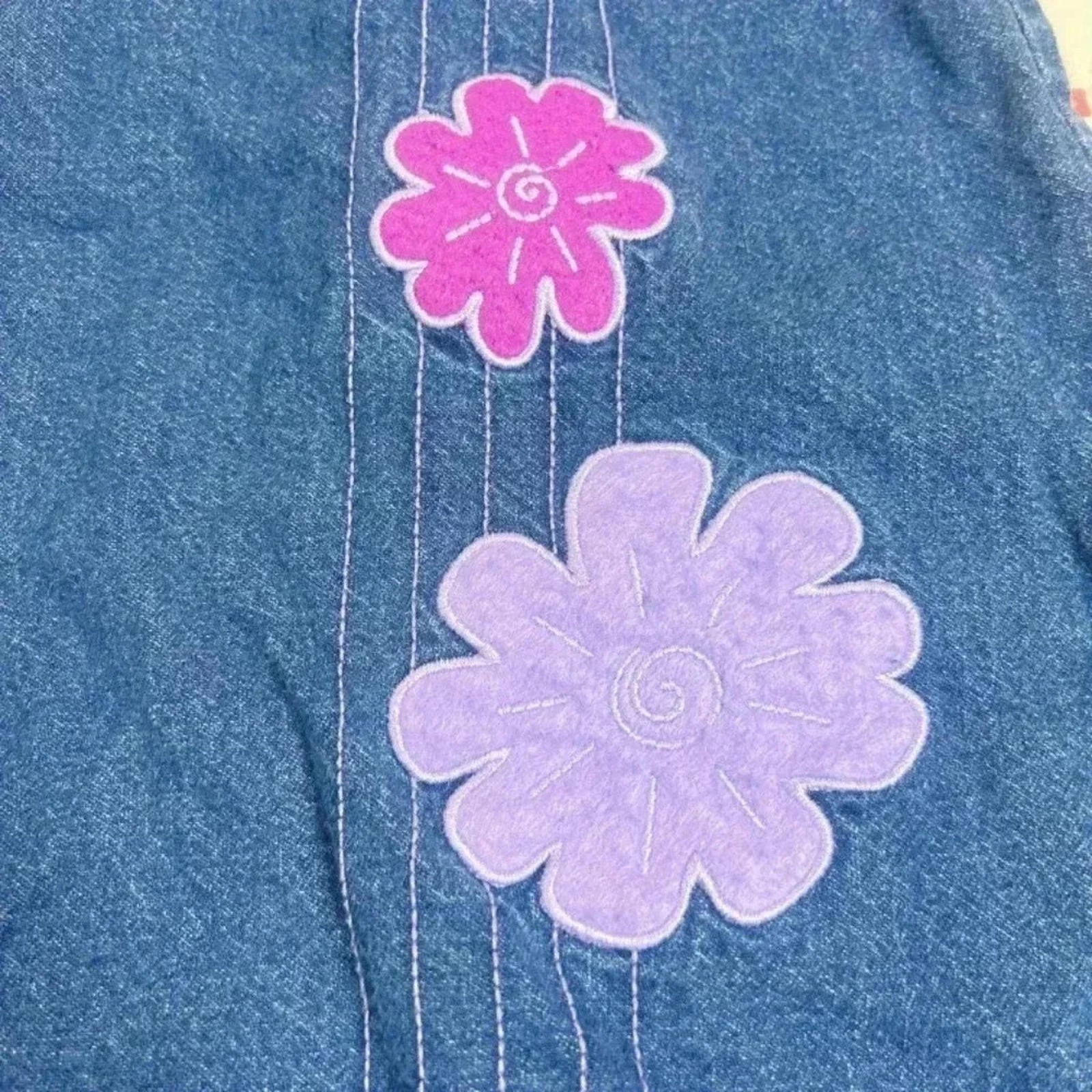 Vintage Maggie & Zoe Little Girl Baby Denim Dress Purple Flowers 18M