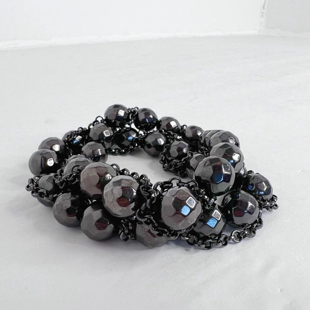 Set of 2 Black Chain Round Beaded Bracelets Gothic Grunge Punk Alt