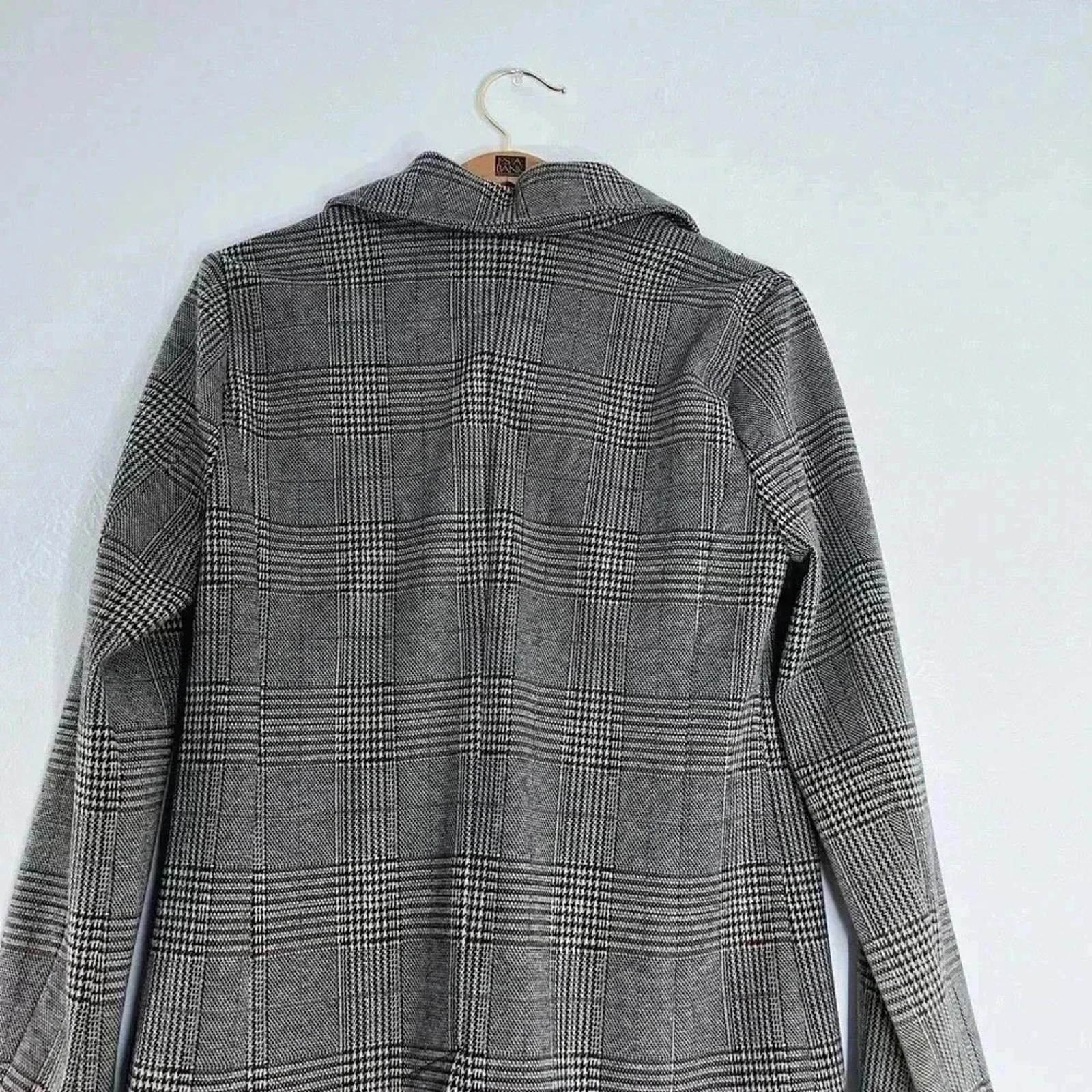 Avec Les Filles Plaid Houndstooth Jacket Black White Quiet Luxury Size L