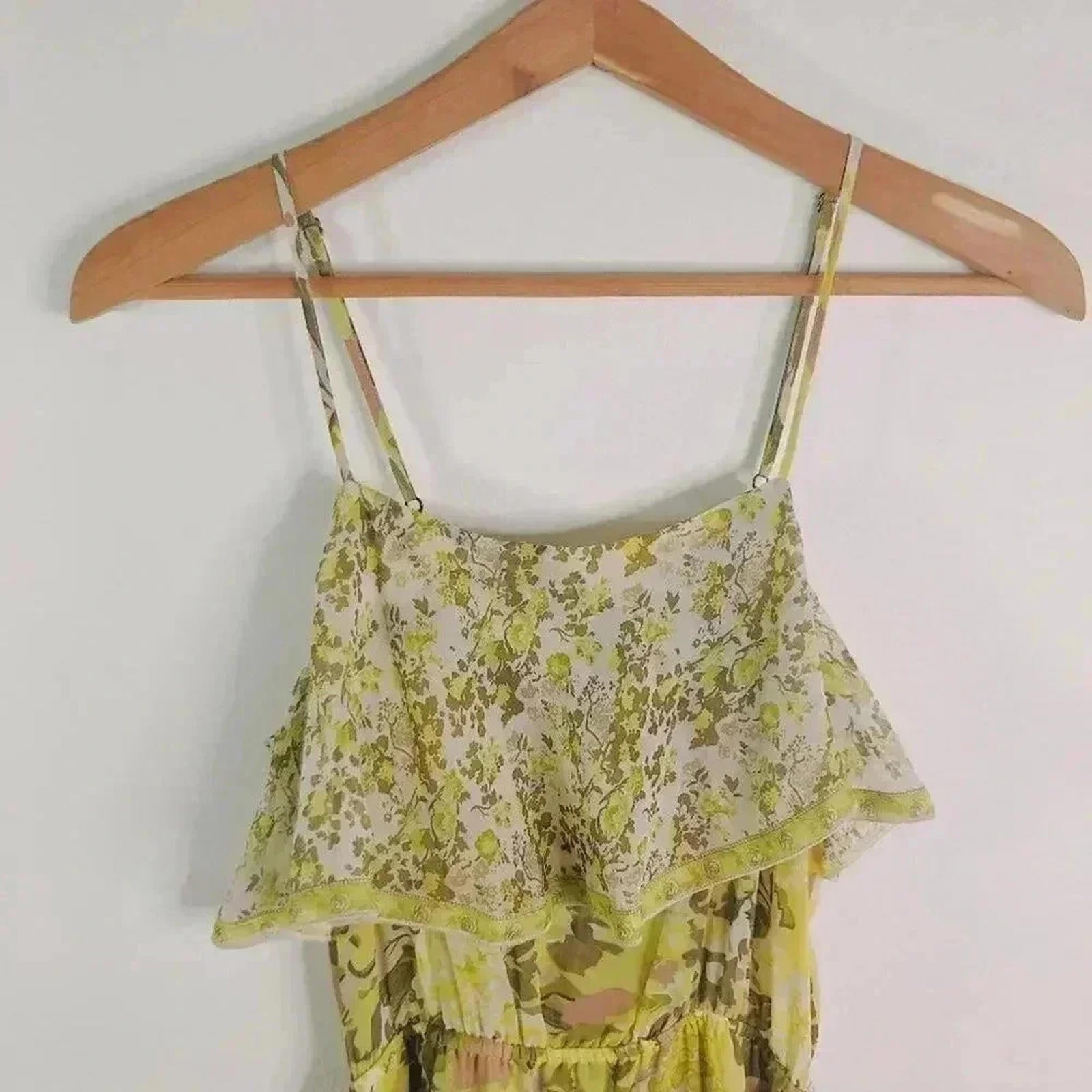 Joie Silk Yellow Floral Ruffled Dress Cottagecore Coquette Fairy Women's Size S