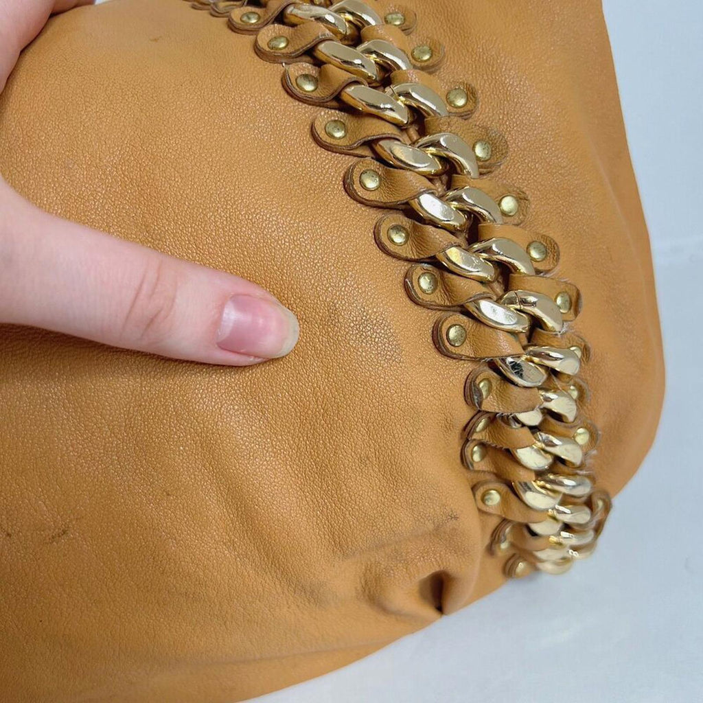 Michael Kors y2k Vintage ID Chain Hobo Bag Tan Light Brown Shoulder Bag