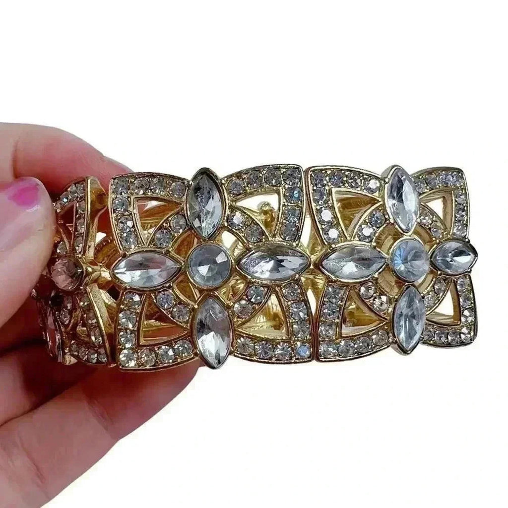 Gold Rhinestone Statement Bracelet Chunky Bohemian Boho Chic
