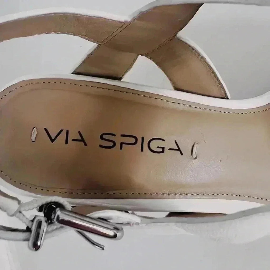 Via Spiga White Leather Wedges Woven Sandal Heels Women's Size 8