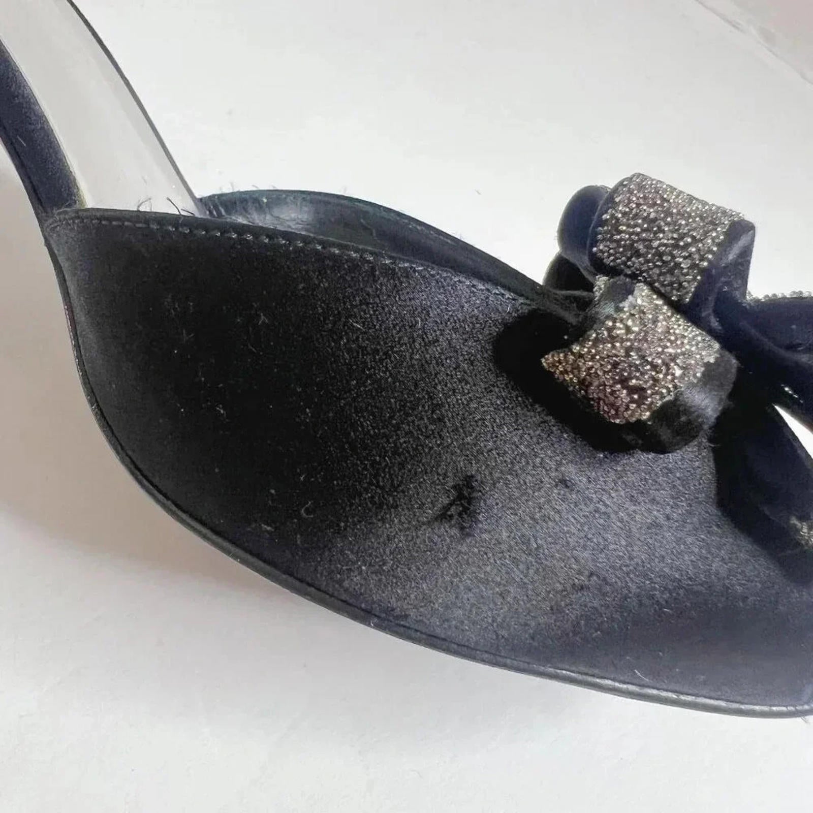 Stuart Weitzman Alas Crystal-Bow d’Orsay Black Satin Pump Women's Size 8.5