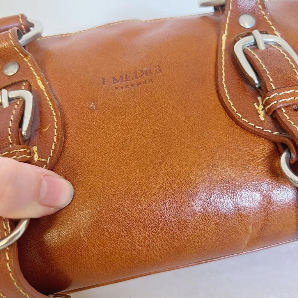 I Medici Firenze Italian Brown Leather Shoulder Bag Double Buckle Purse