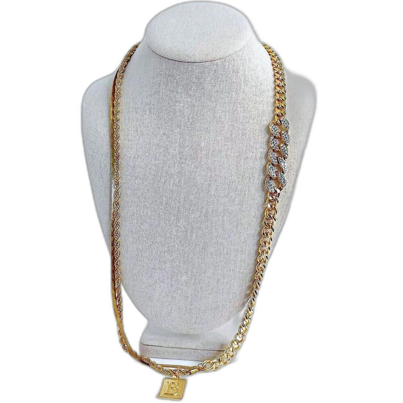 Letter B Charm Gold Chain Necklace Long Jewelry