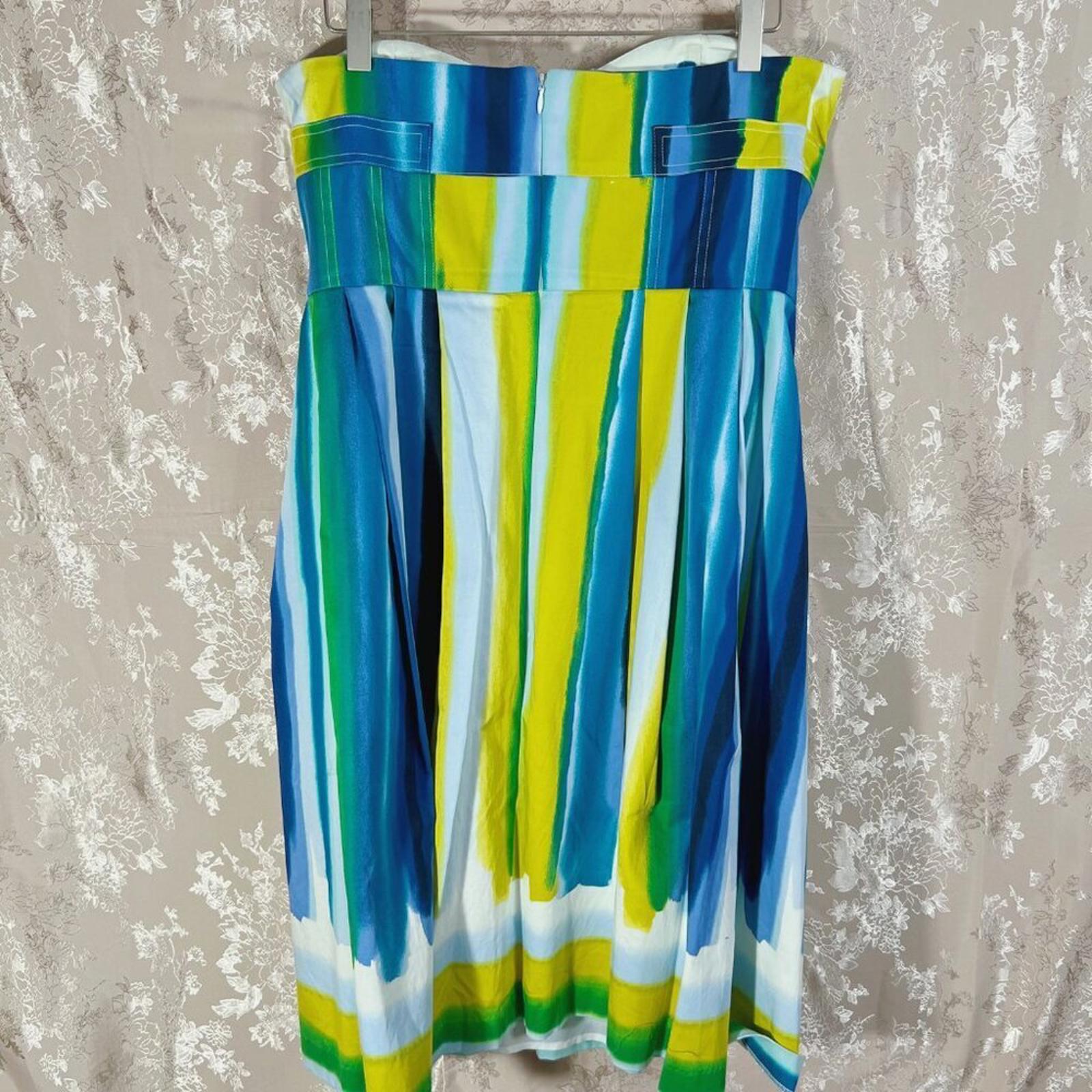 Calvin Klein Multicolor Blue and Green Watercolor Strapless Sun Dress Size 10