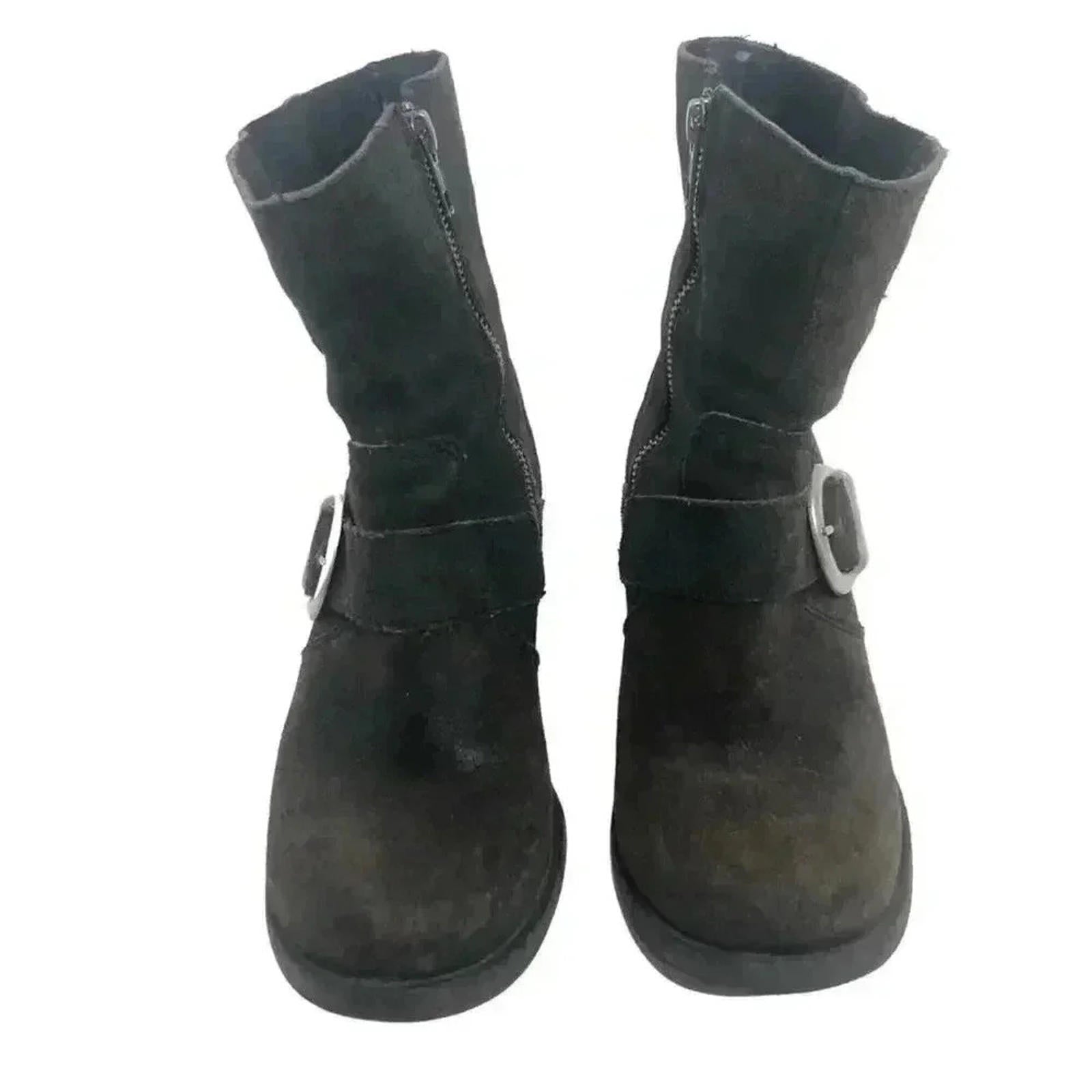 Born Dark Brown Suede Buckled Distressed Booties Women's Size 6.5
