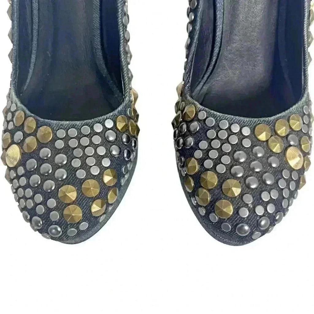 Diesel Kristaly Indigo Heels Denim Studded Stilettos Heels Pumps Size 8.5 US