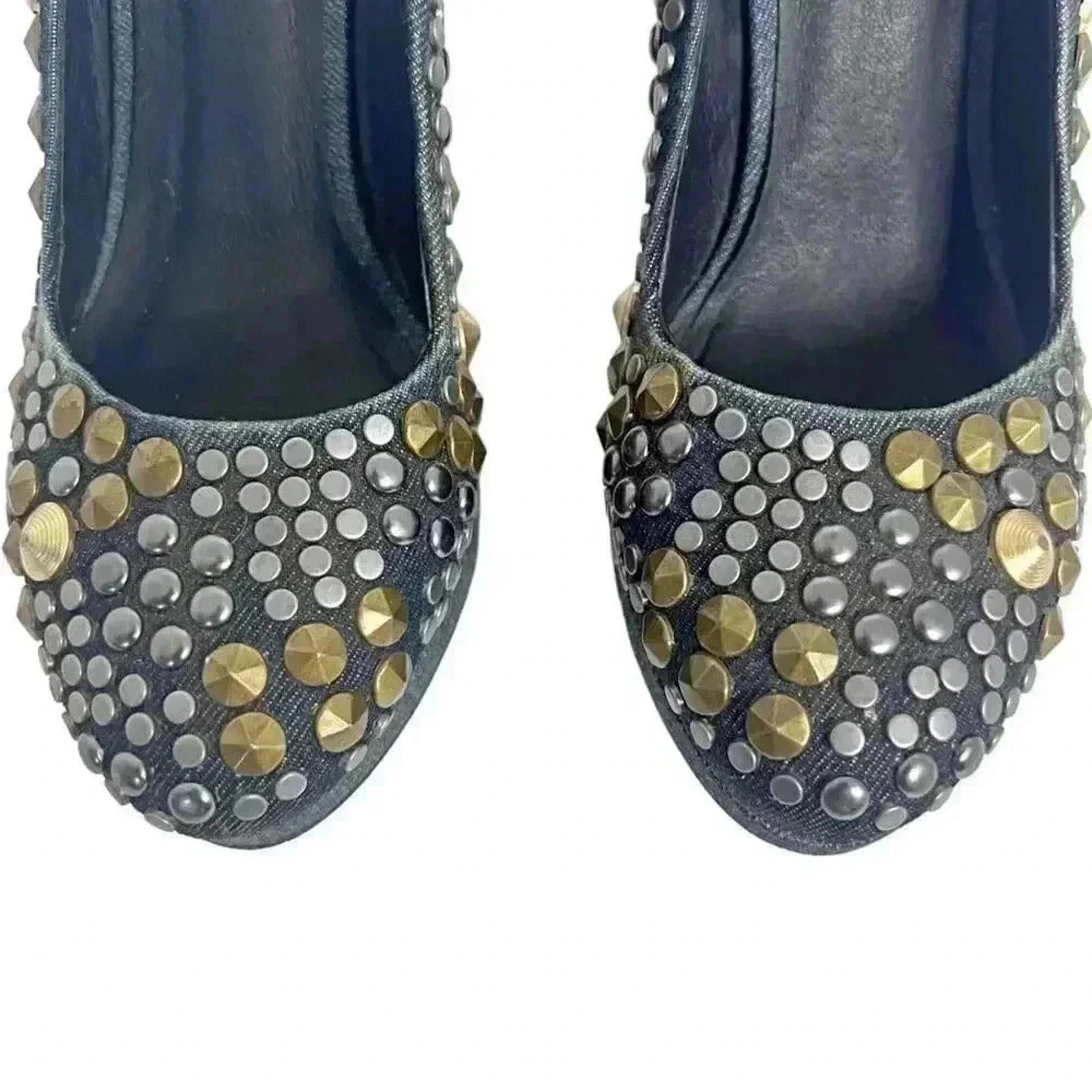 Diesel Kristaly Indigo Heels Denim Studded Stilettos Heels Pumps Size 8.5 US