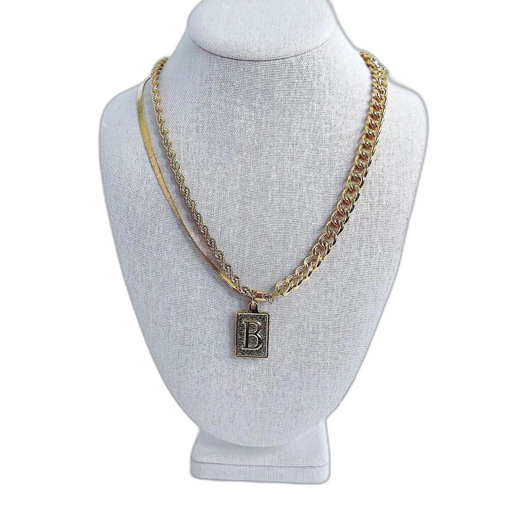 Letter B Charm Gold Chain Necklace Long Jewelry