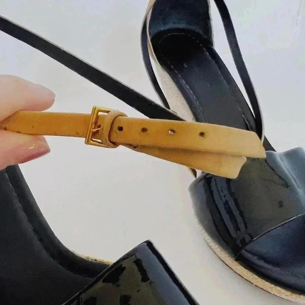 Kate Spade Black and Tan Leather Woven Wedges Women's Size 8