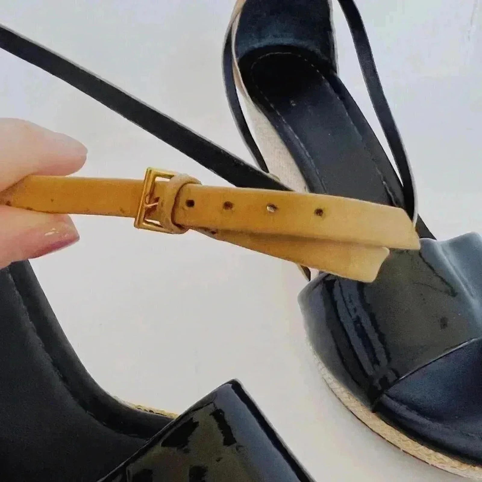Kate Spade Black and Tan Leather Woven Wedges Women's Size 8