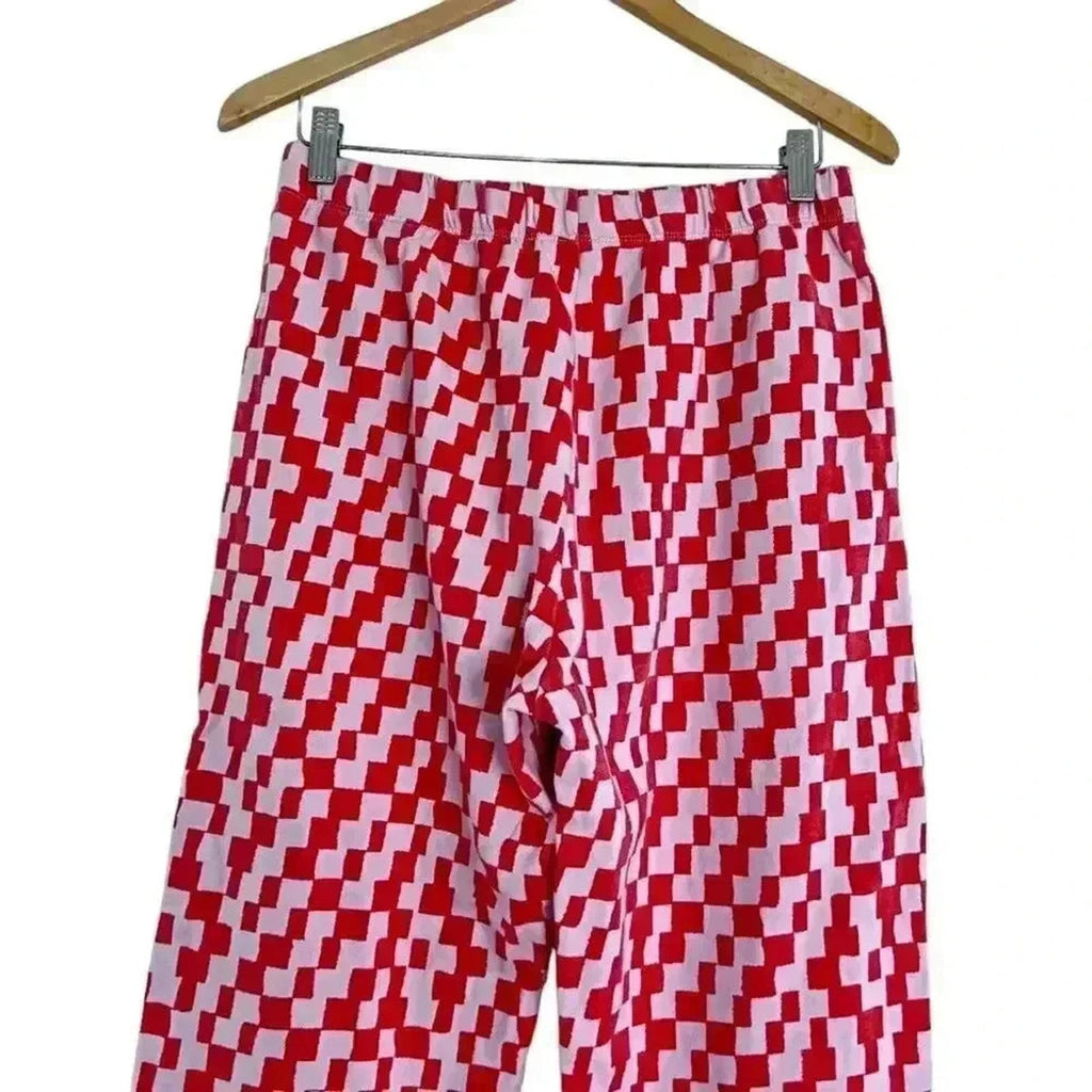BP Pink and Orange Checker Print Geometric Terry Cloth Sweatpants Women's Size M