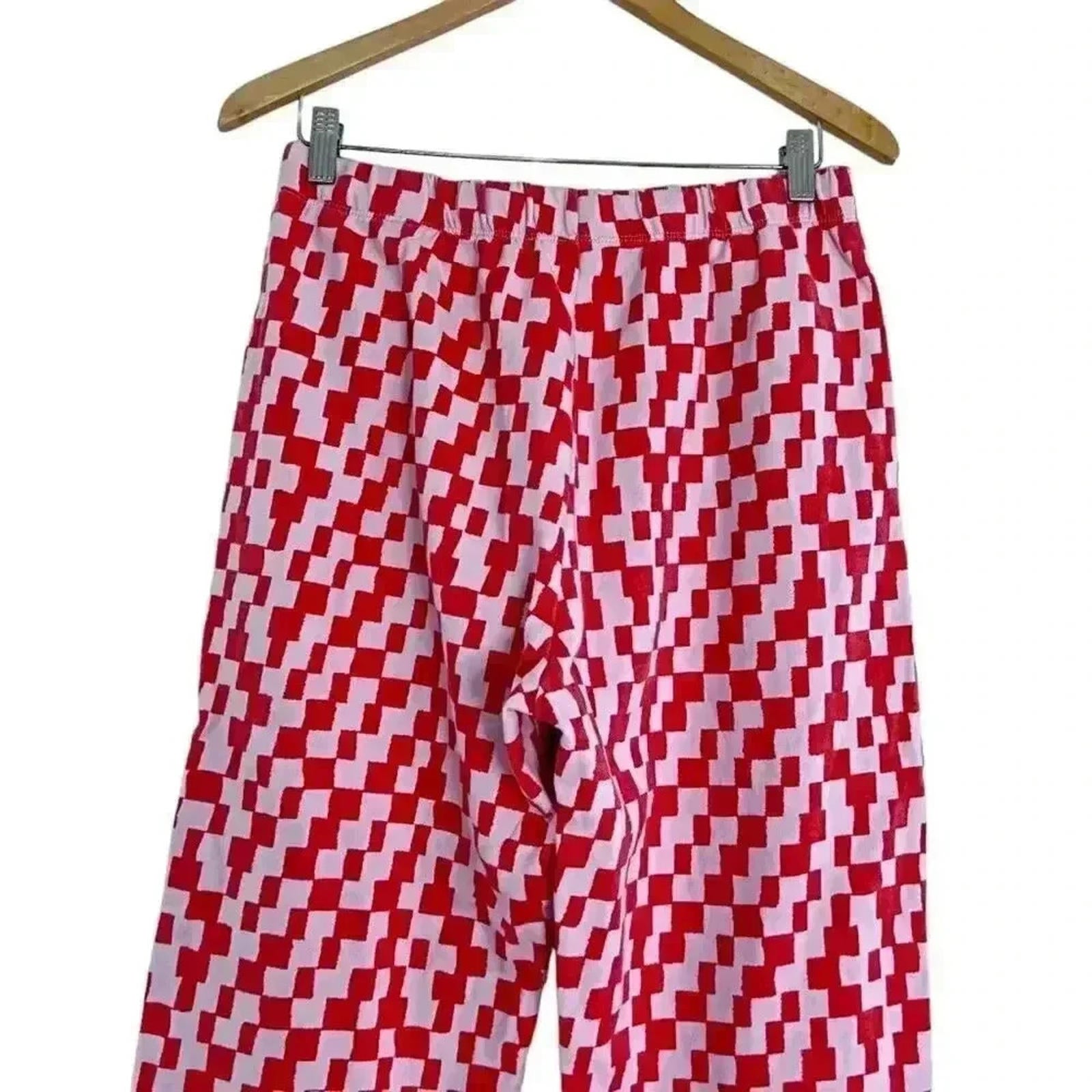 BP Pink and Orange Checker Print Geometric Terry Cloth Sweatpants Women's Size M