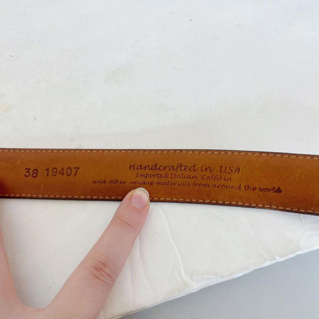 Vintage Onyx by Brighton Brown Crocodile Embossed Calfskin Leather Belt Size 38