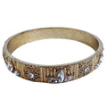 Gold Embossed Bracelet Bangle Rhinestone Flowers Boho Chic Bohemian