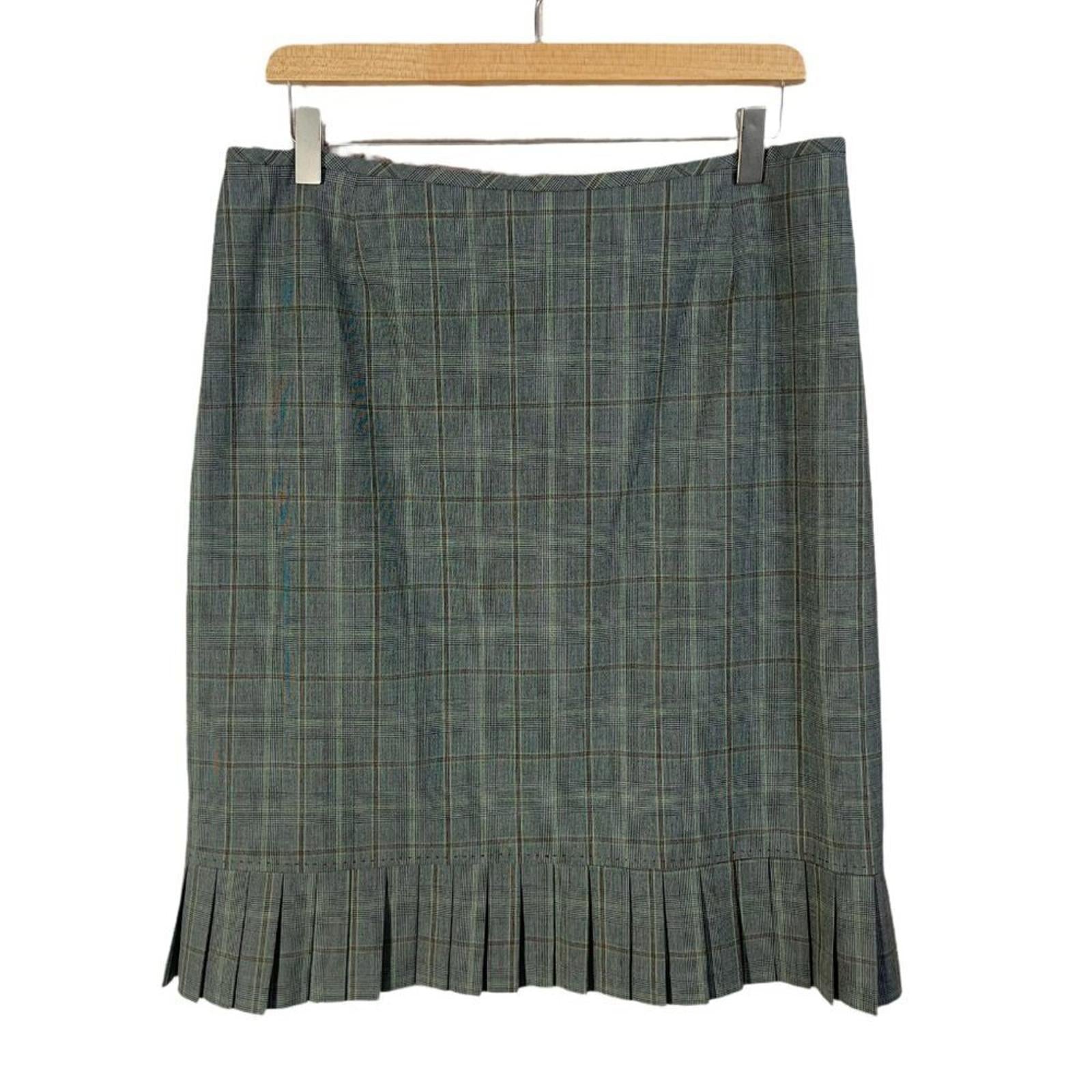 y2k Tahari Vintage Grey Green Plaid Pencil Skirt Pleated Office Siren Size 12