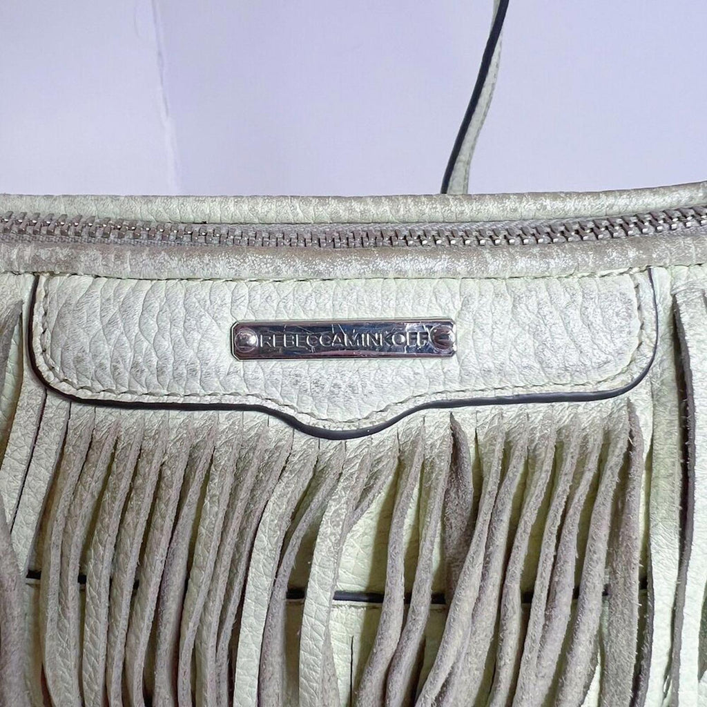 Rebecca Minkoff Mint Green Leather Fringe Crossbody Bag Purse Boho