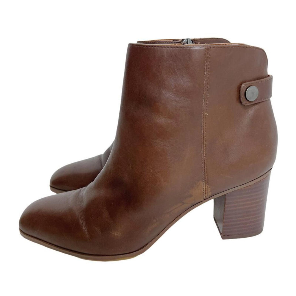 Franco Sarto Ilaria Brown Leather Heeled Booties Boots Women's Size 9.5