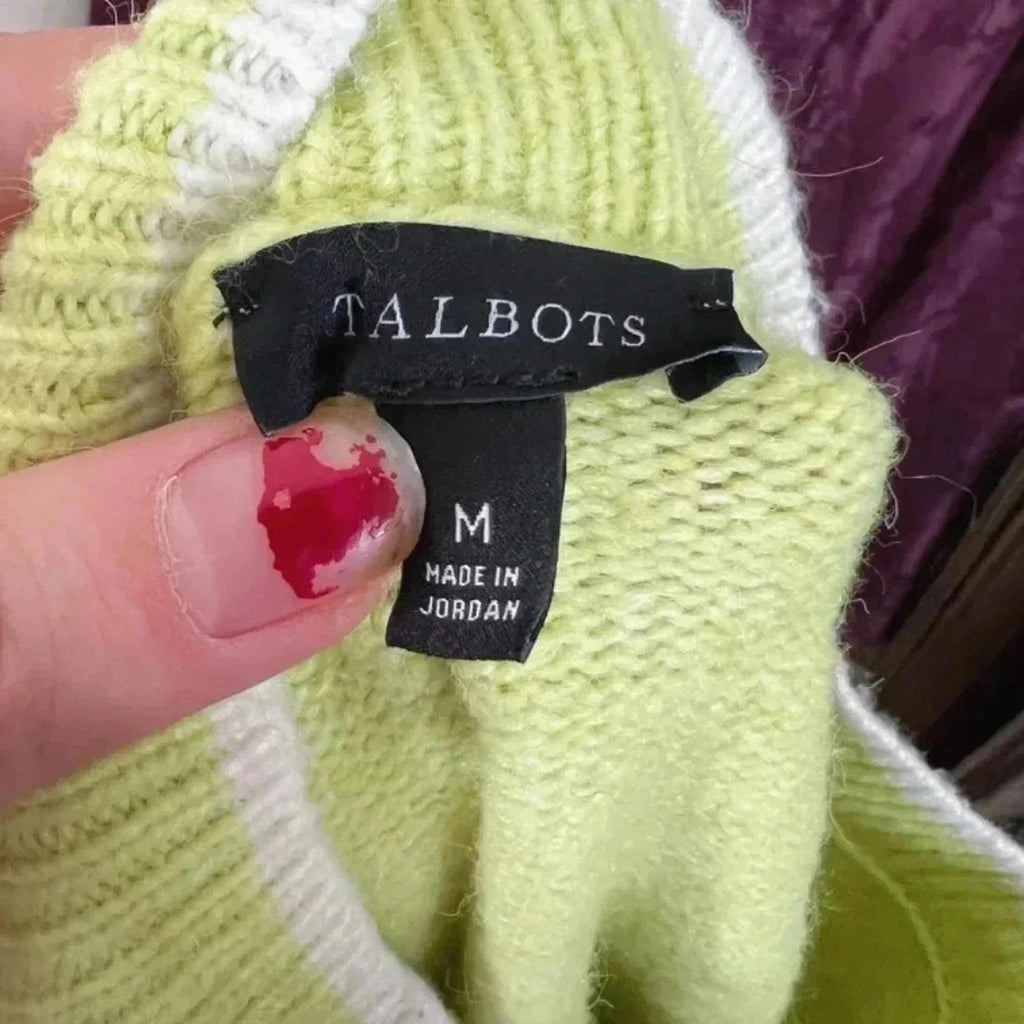 Talbots Wool Blend Lime Green Knit Crewneck Sweater Women's Size M