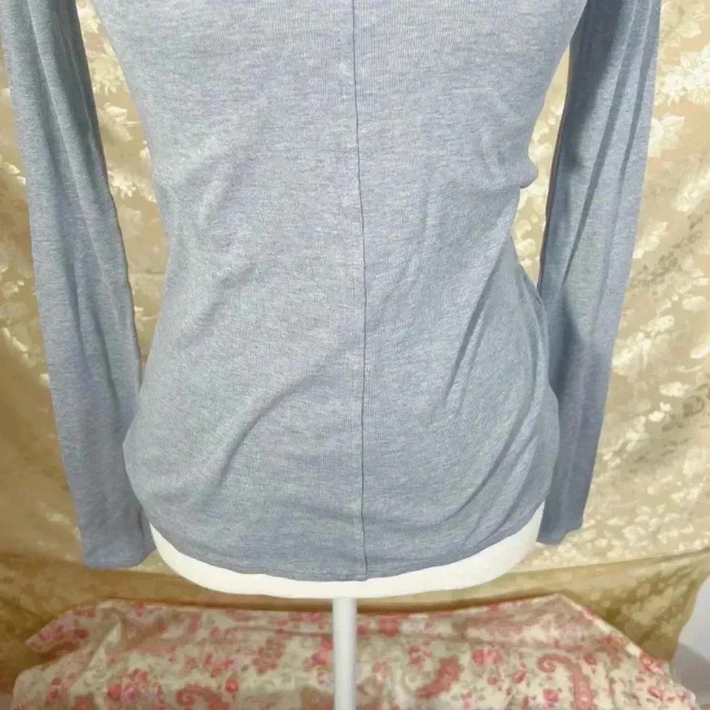 Frame Silk Mock Neck Long Sleeved Grey Shirt Keyhole Women's Size S