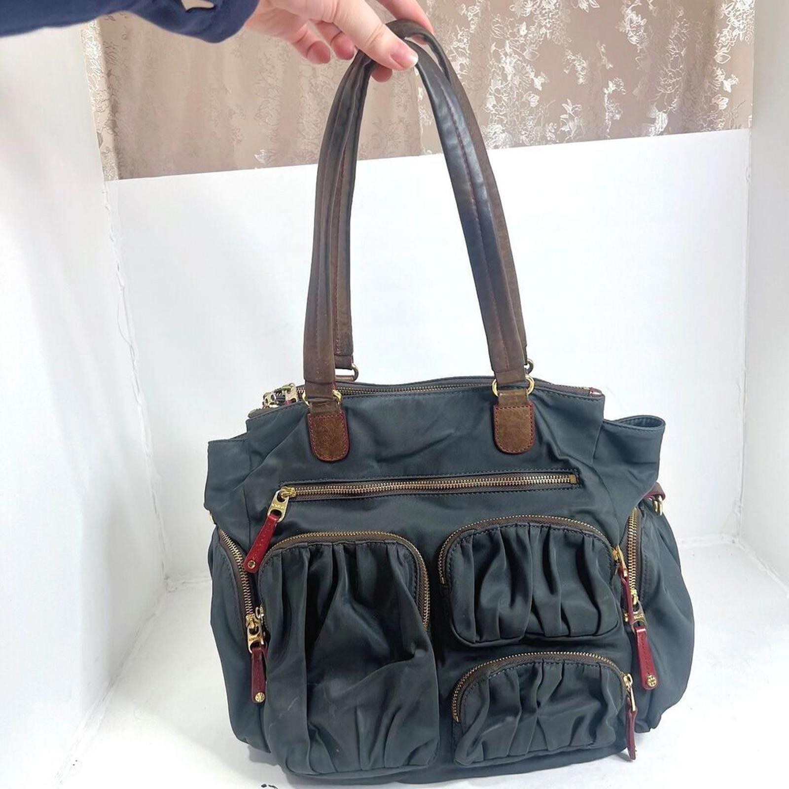 MZ Wallace Abbey Tote Black Nylon Brown Leather Laptop Bag Diaper Bag Travel