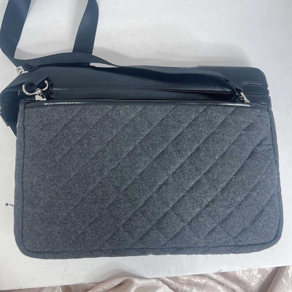 Knomo London Alfie Laptop Bag Briefcase Work Bag Black Leather Quilted Grey
