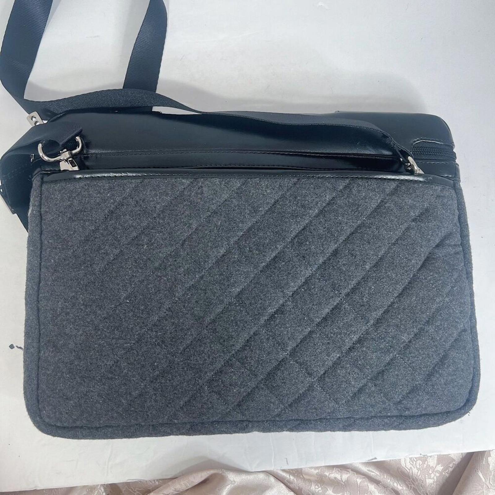 Knomo London Alfie Laptop Bag Briefcase Work Bag Black Leather Quilted Grey