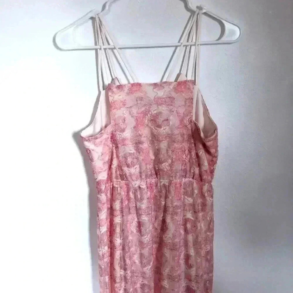 NWT BCBG Surplice Pink Lace Maxi Dress Boho Chic Formal Prom Women's Size S