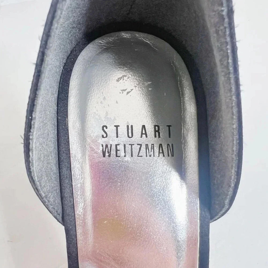 Stuart Weitzman Alas Crystal-Bow d’Orsay Black Satin Pump Women's Size 8.5