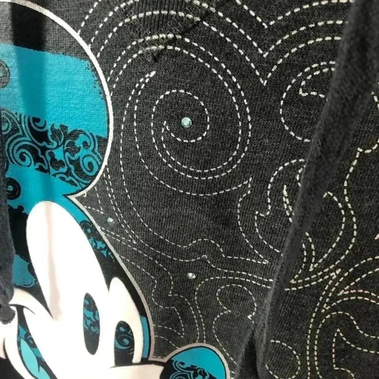 Disney Parks y2k Mickey Mouse Grey Rhinestone Hoodie Sweatshirt Women's Size L