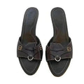 Tod's y2k Vintage Dark Brown Leather Kitten Heels Silver Ring Women's Size 7.5