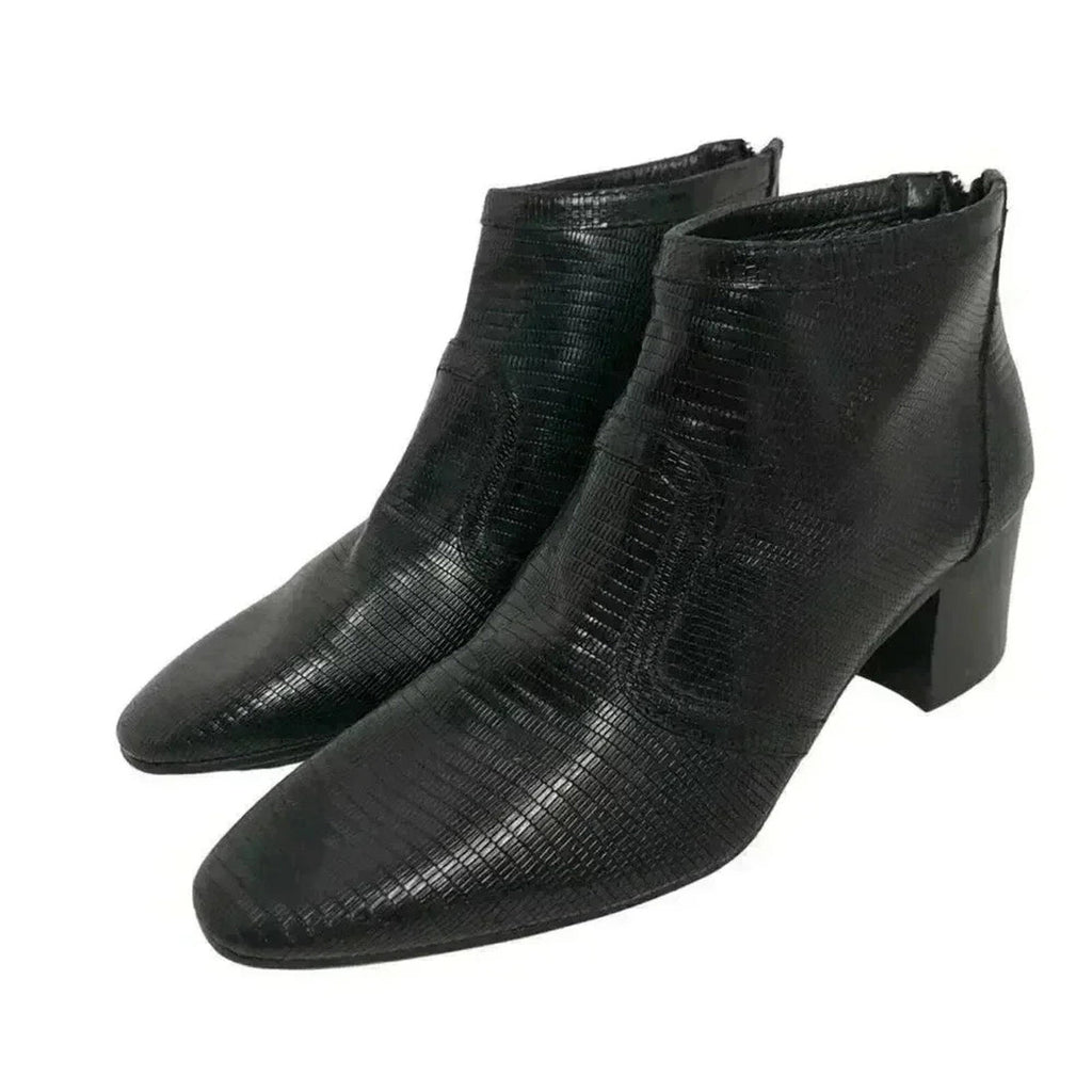 Doucal's Vintage Crocodile Print Leather Luxury Designer Black Booties Pointed