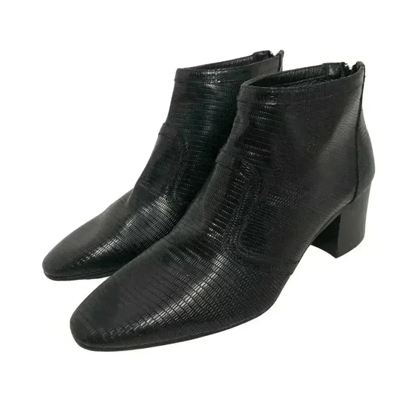 Doucal's Vintage Crocodile Print Leather Luxury Designer Black Booties Pointed