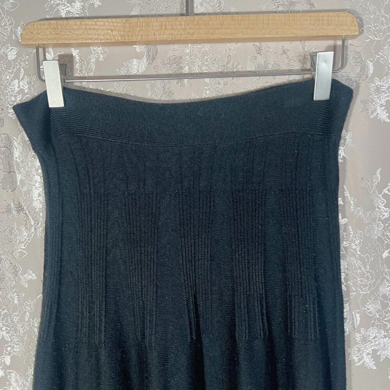 Anthropologie Lapis Black Knit Midi Skirt White Floral Boho Bohemian Size S