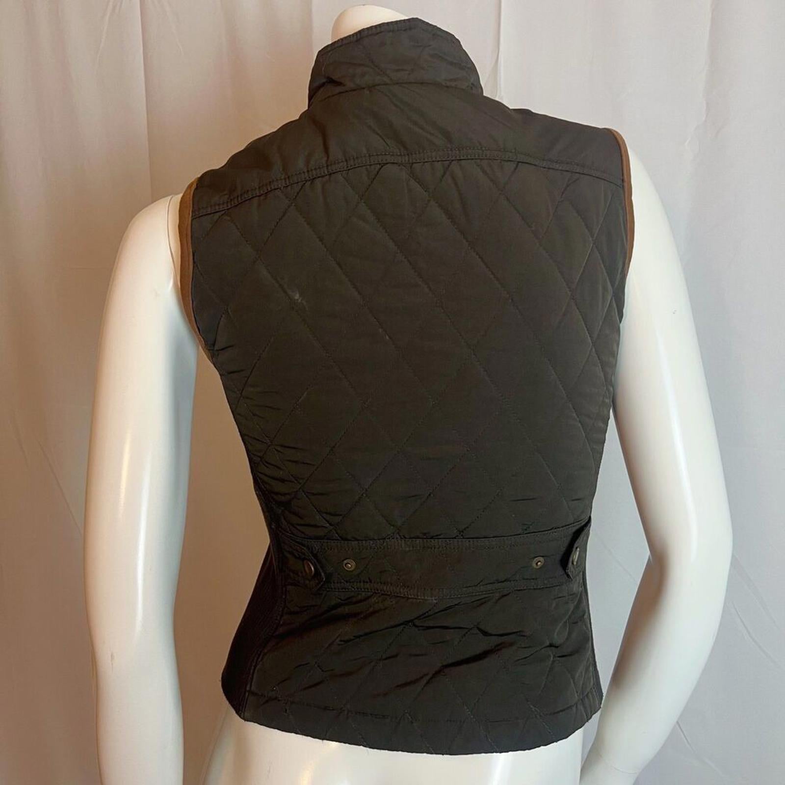 Massimo Dutti Dark Green Quilted Vest Brown Details Punk Steampunk Size S