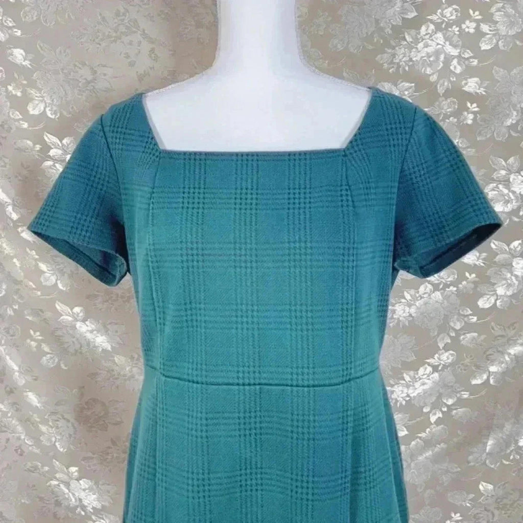 Ann Taylor Petite Green Houndstooth Sheath Dress Office Women's Size 12P