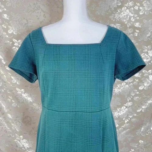 Ann Taylor Petite Green Houndstooth Sheath Dress Office Women's Size 12P