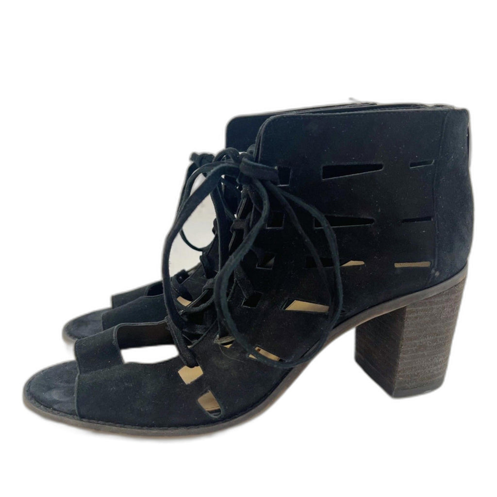Vince Camuto Tressa Black Suede Lace Up Sandal Bootie Heeled Size 10