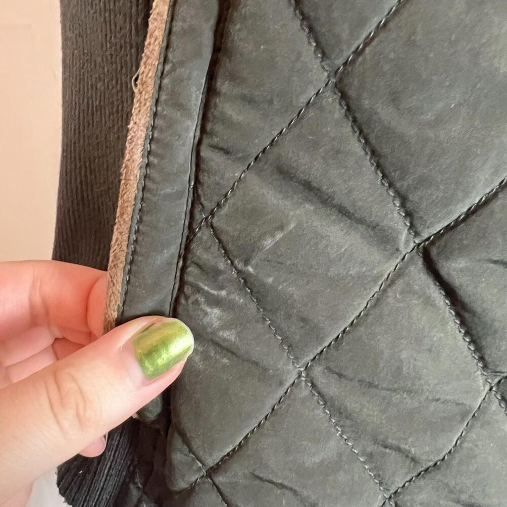 Massimo Dutti Dark Green Quilted Vest Brown Details Punk Steampunk Size S
