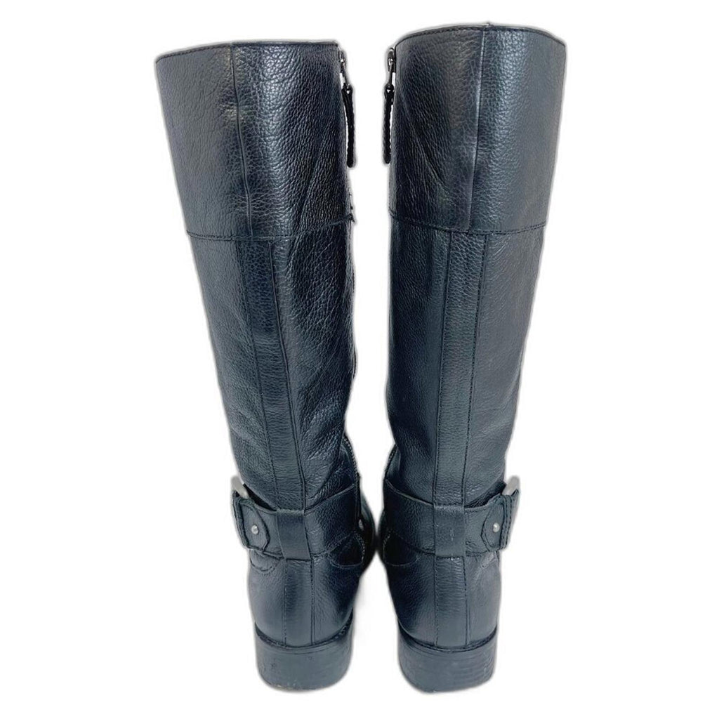 Fossil Black Pebbled Leather Riding Boots Knee High Boots Old Money Size 10