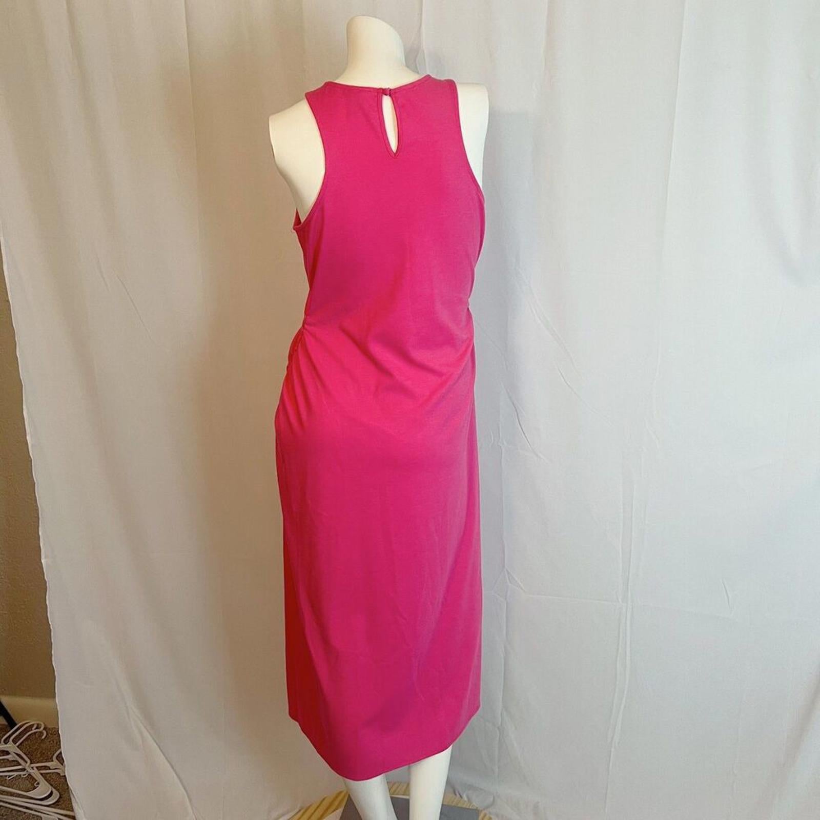 A New Day Hot Pink Midi Dress Sleeveless Ruched Barbiecore Women's Size M